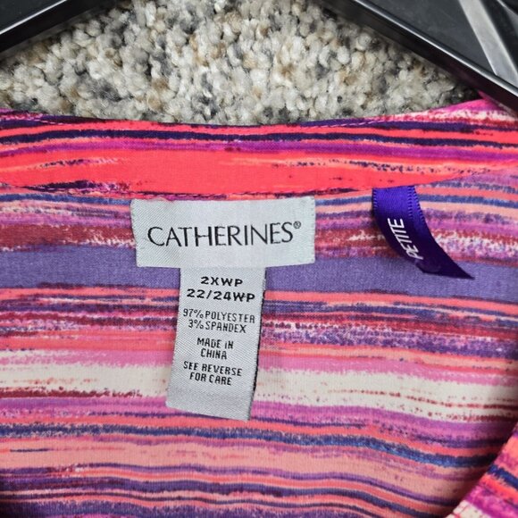 Catherines Top Womens Petite Plus 2XWP 22/24WP Pink Striped Button Up Ladies - Picture 6 of 7